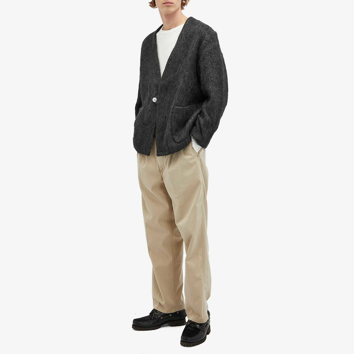 orSlow Men's Mohair Cardigan in Charcoal Grey