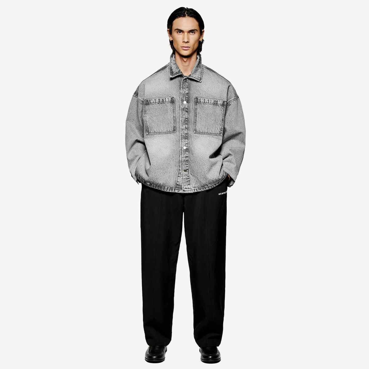 MKI Men's Denim Box Overshirt in Washed Black MKI Miyuki-Zoku