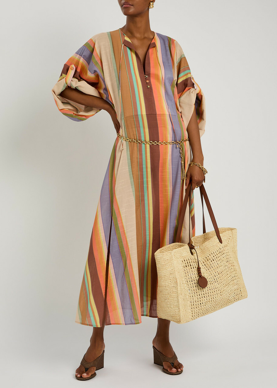 Zimmermann Solstice Striped Cotton Tunic Midi Dress Multicoloured