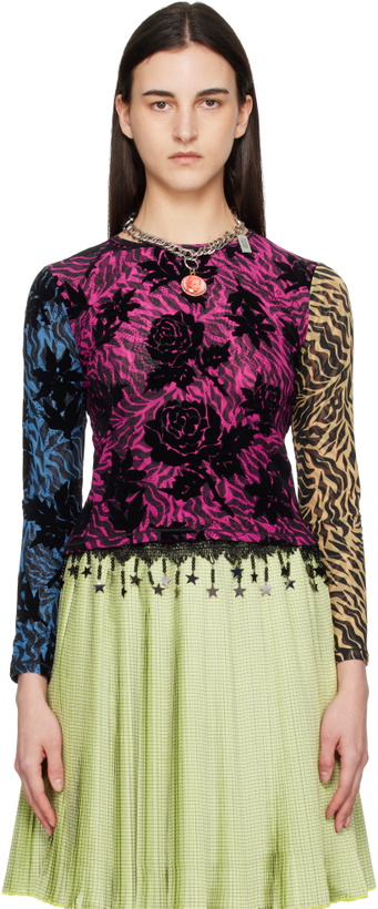 Photo: Chopova Lowena Multicolor Totally Tiger Flocked Mesh Top