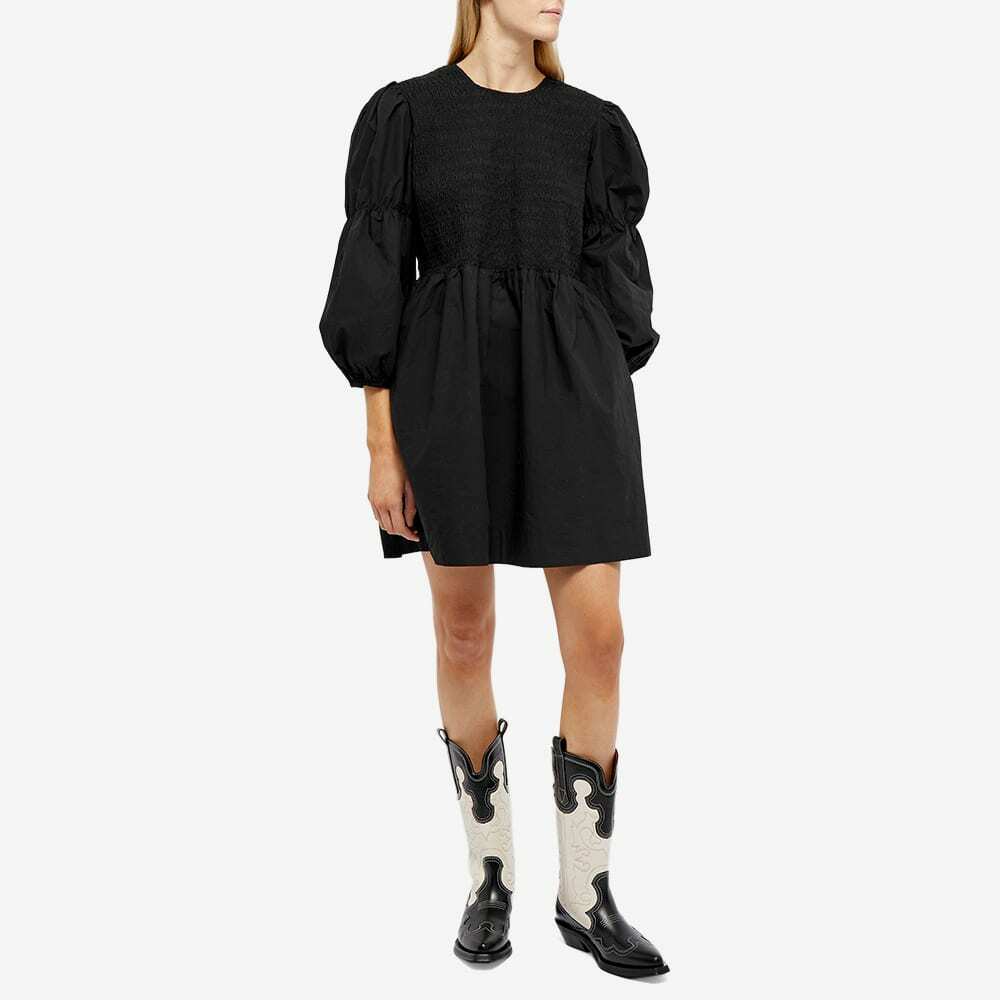 GANNI Women's Cotton Poplin Mini Smock Dress in Black GANNI