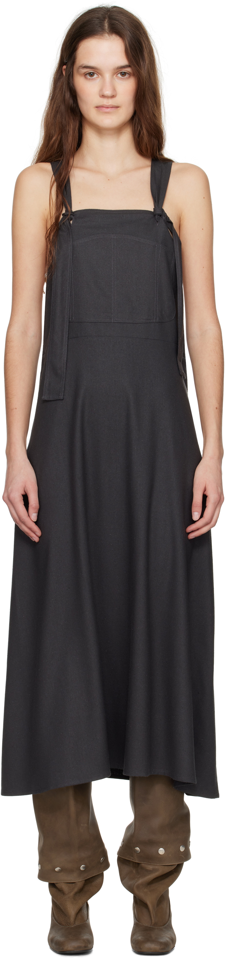 Baserange Black Pictorial Midi Dress Baserange