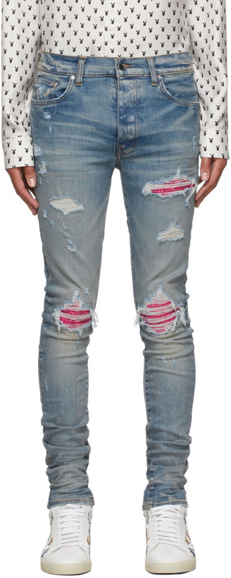 Photo: AMIRI Blue Cracked Leather MX1 Jeans