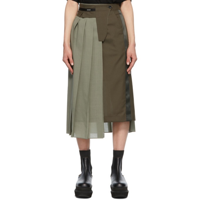 Sacai Khaki Pleated Suiting Skirt Sacai