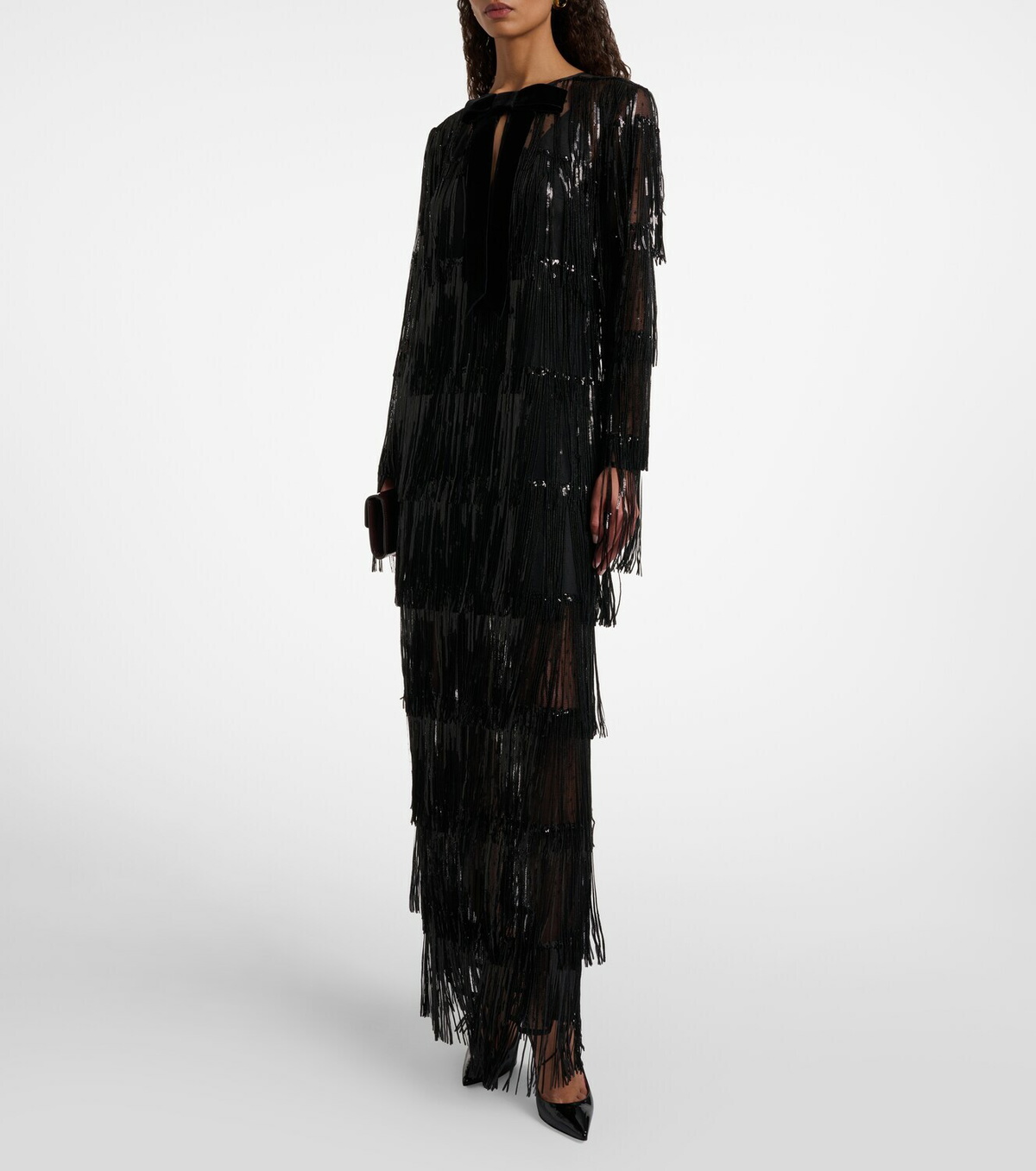 Nina Ricci Fringed sequined tulle maxi dress
