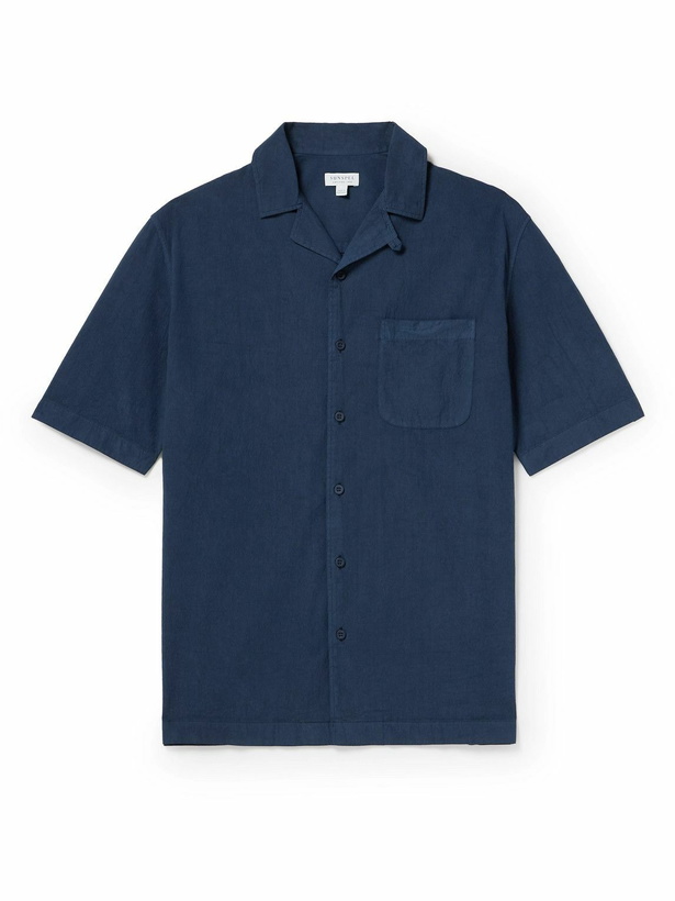 Photo: Sunspel - Camp-Collar Sea Island Cotton-Seersucker Shirt - Blue