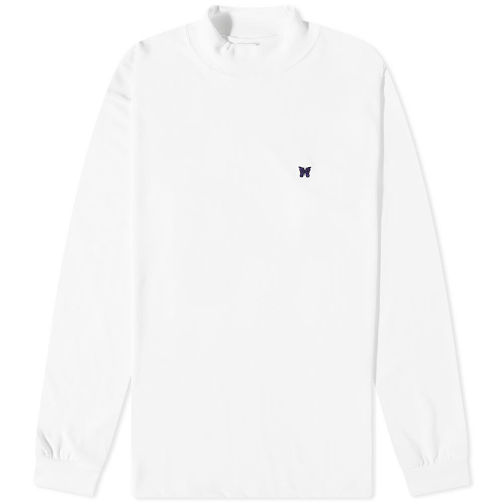 Photo: Needles Men's Long Sleeve Moc Neck T-Shirt in White