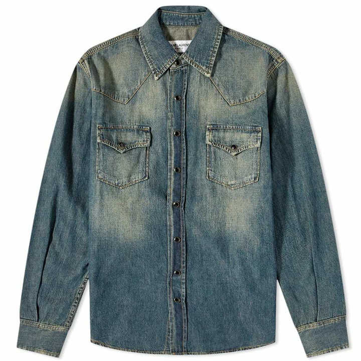 Photo: Saint Laurent Men's Classic Denim Western Shirt in Deep Vintage Blue