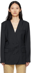 DRAE Navy Wool Collarless Blazer