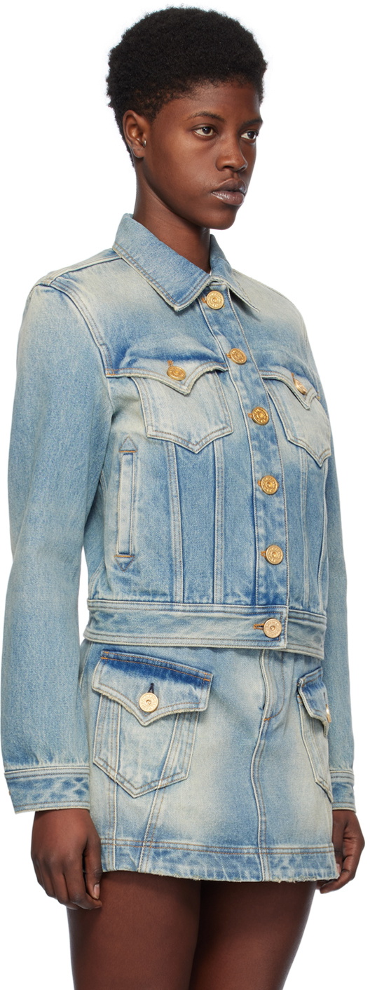 Balmain Collarless Denim Jacket in Blue | LN-CC®