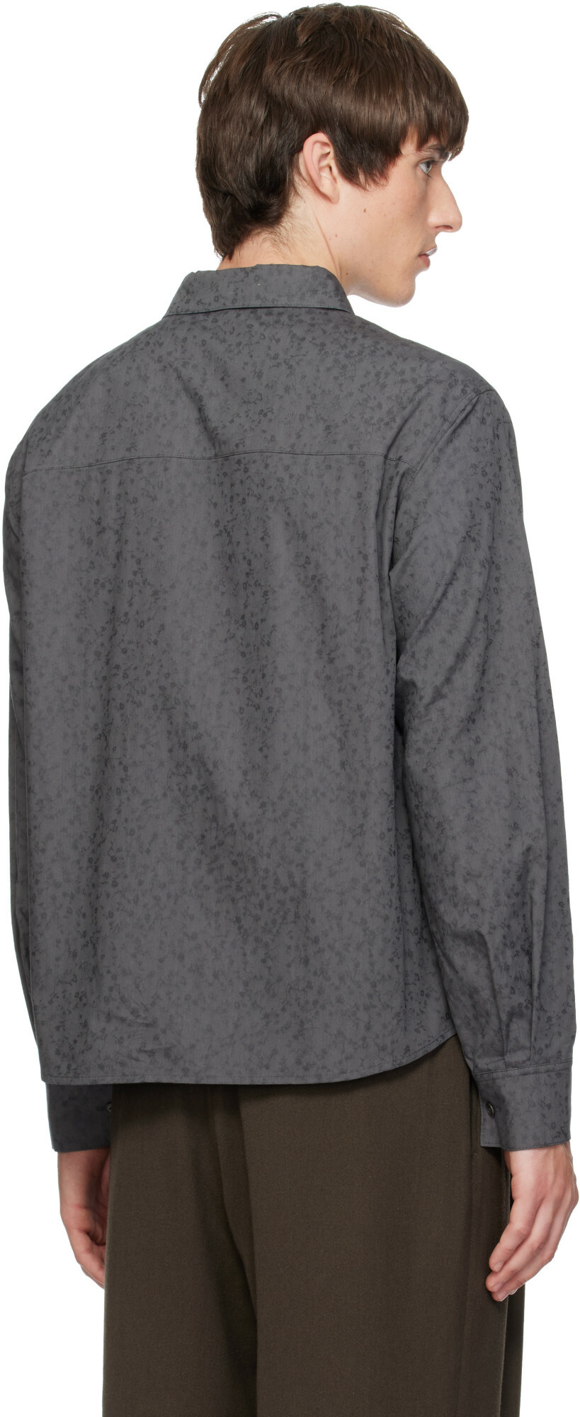 AMOMENTO Gray Floral Basic Shirt