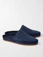 Mulo - Hamilton & Hare Suede-Trimmed Striped Denim Slippers - Blue