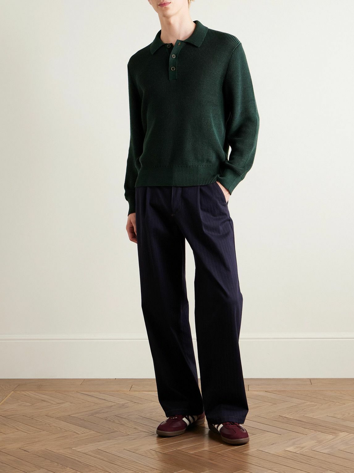 Corridor - Ribbed Organic Mercerised Cotton Polo Shirt - Green