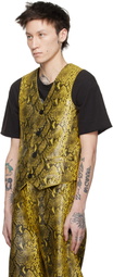 LU'U DAN Black & Yellow 'Year of the Snake' Embossed Leather Vest
