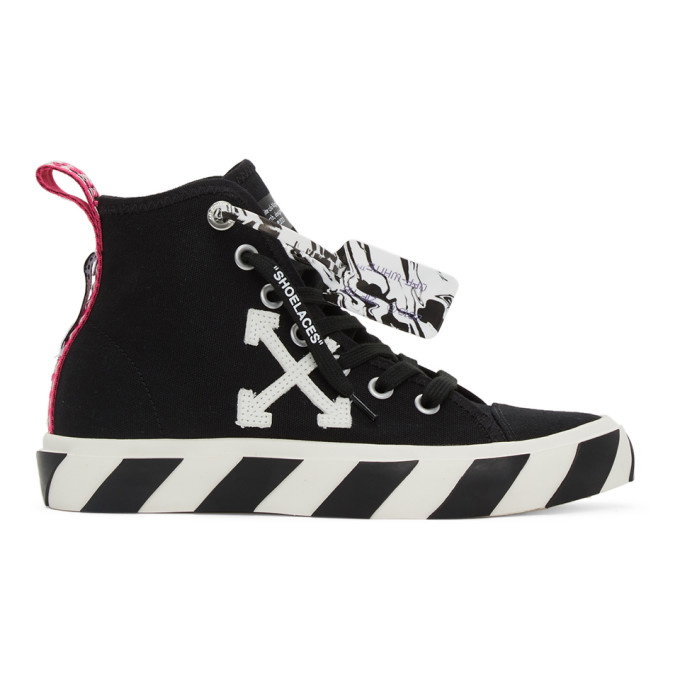 Photo: Off-White Black and White Vulcanized Mid-Top Sneakers