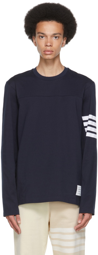 Photo: Thom Browne Navy Cotton 4-Bar Long Sleeve T-Shirt