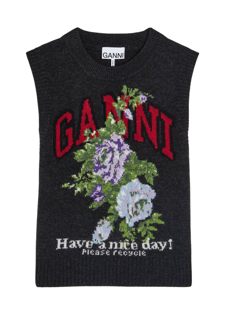 Ganni Logo wool-blend sweater vest GANNI