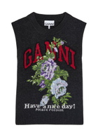 Ganni Floral-intarsia Wool-blend Vest Black
