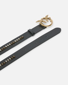Pinko Leather Belt With Studded Birds Buckle Black Antique Gold