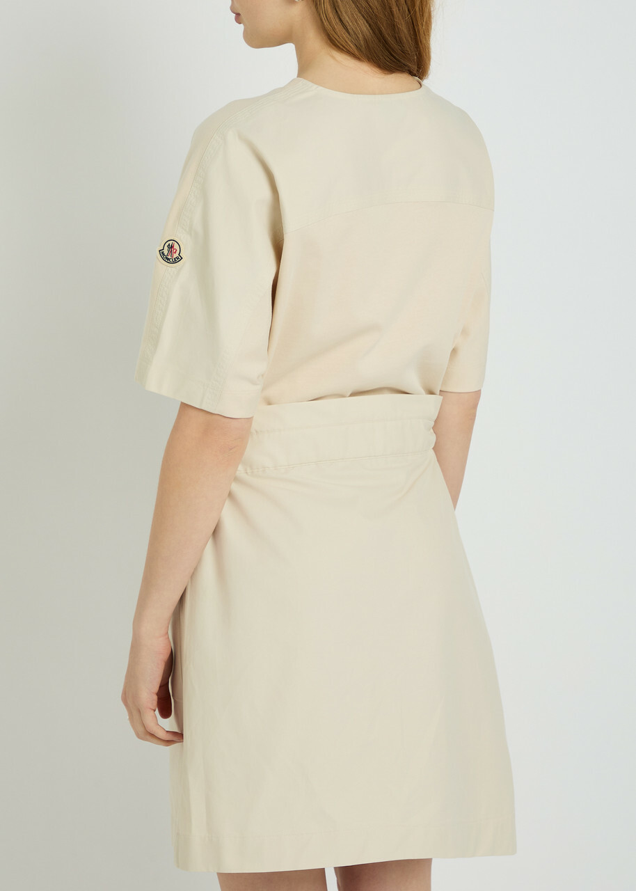 Moncler Belted Cotton Mini T-shirt Dress Ivory