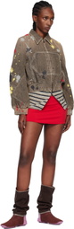 Kiko Kostadinov Brown K Painted Denim Bomber Jacket
