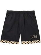 BODE - Straight-Leg Embroidered Cotton Shorts - Black