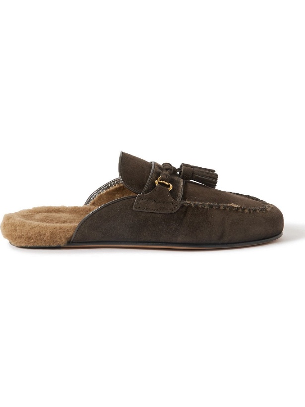 Photo: TOM FORD - Stephan Shearling-Lined Suede Tasselled Backless Loafers - Brown