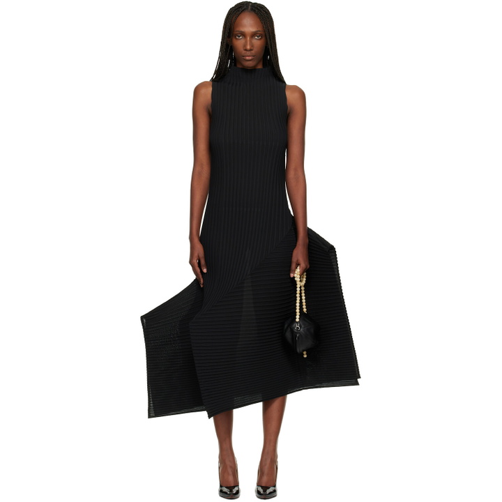 Photo: ISSEY MIYAKE Black Fold Pleats Midi Dress