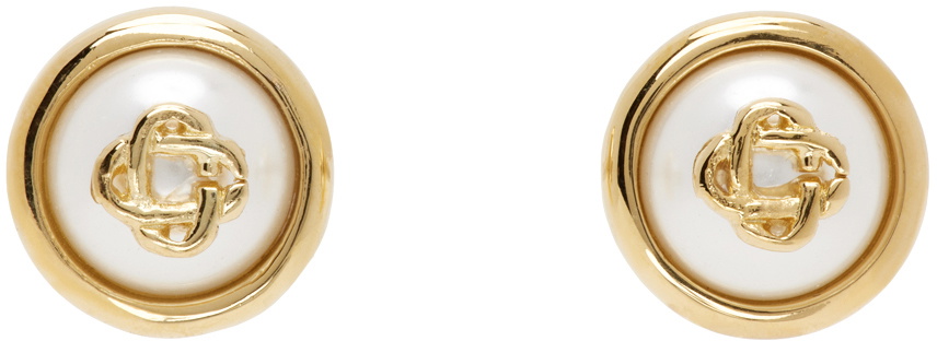 Casablanca Gold Pearl Logo Stud Earrings