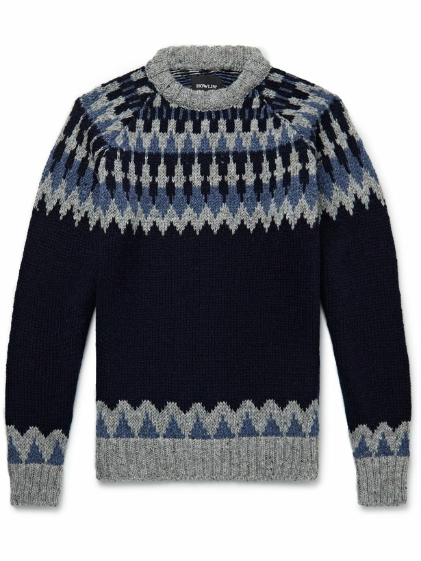 Photo: Howlin' - Before the Snowfall Fair Isle Wool and Mohair-Blend Sweater - Blue