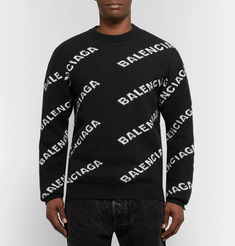 Balenciaga  LogoIntarsia Knitted Sweater  Men  Black Balenciaga