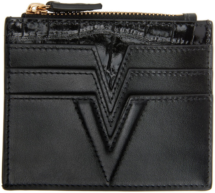 Photo: Versace Black Croc V Logo Zip Card Holder