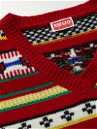 KENZO - Wool and Cotton-Blend Jacquard Sweater Vest - Red