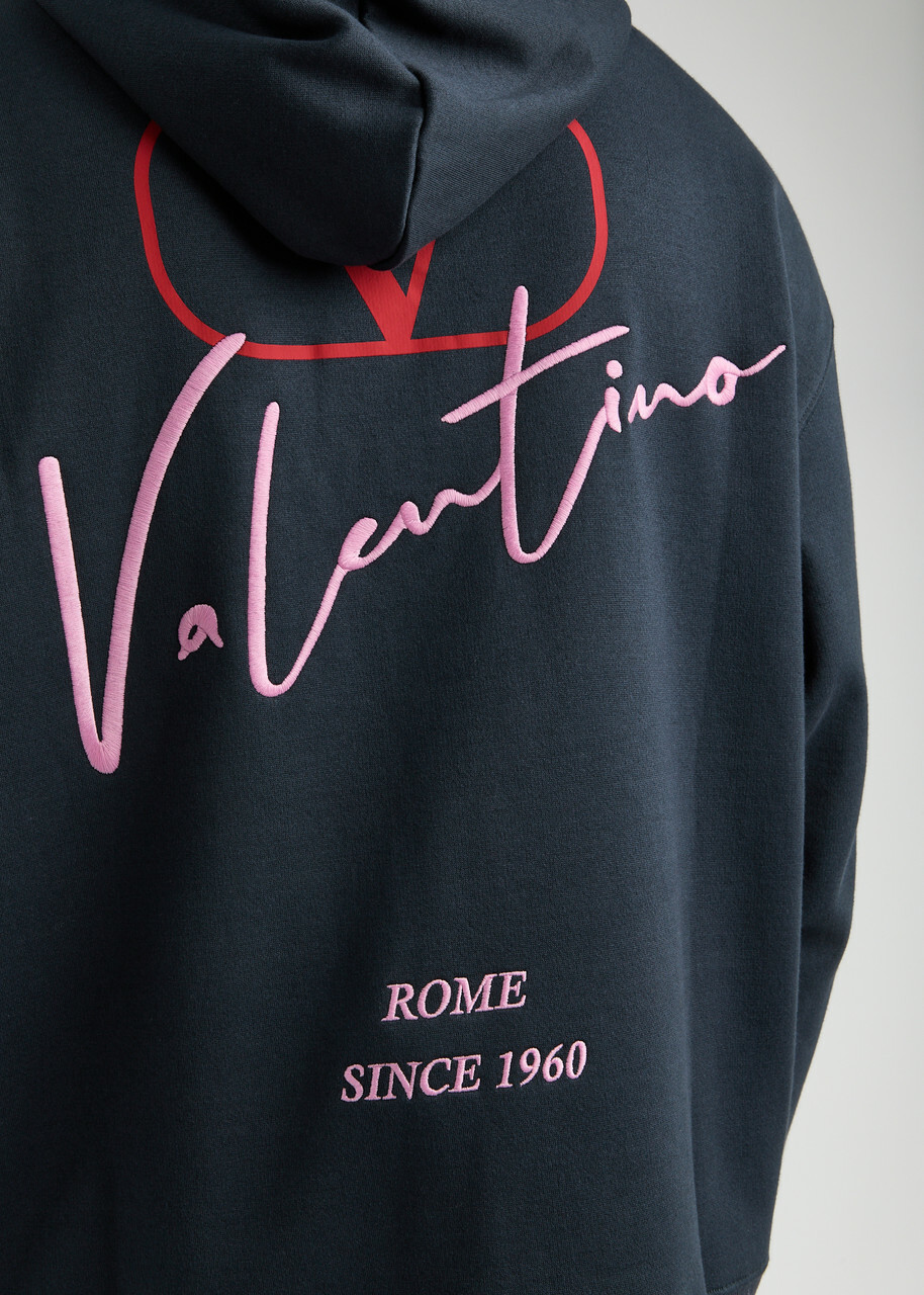 Valentino Logo Jersey Hooded Sweatshirt Navy