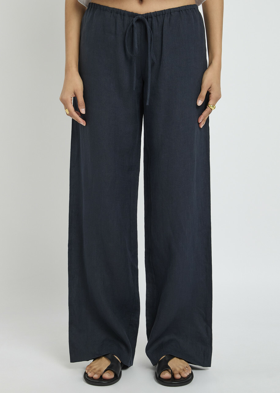 Bec & Bridge Elyce Wide-leg Linen Trousers Navy
