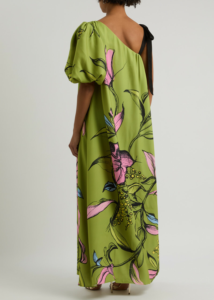 Stine Goya Floral-print Puff-sleeve Maxi Dress Green