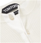TOM FORD - Satin-Trimmed Ribbed Silk Henley T-Shirt - White