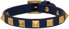 Valentino Garavani Navy Leather Studded Bracelet