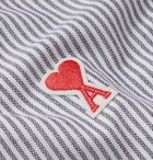 AMI - Button-Down Collar Logo-Appliquéd Striped Cotton Shirt - Blue
