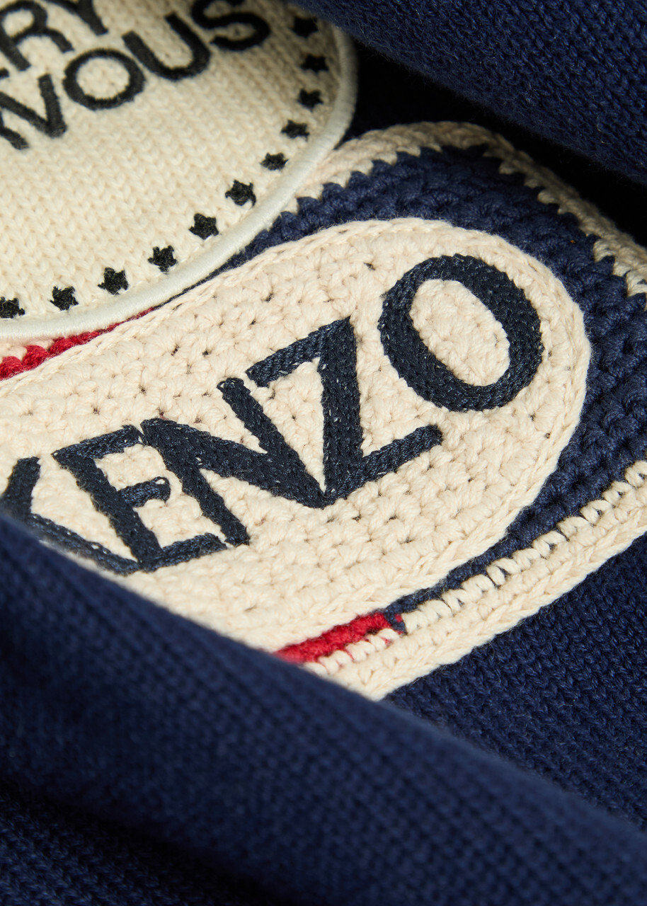Kenzo Badges Appliquéd Cotton and Wool-blend Jumper Navy