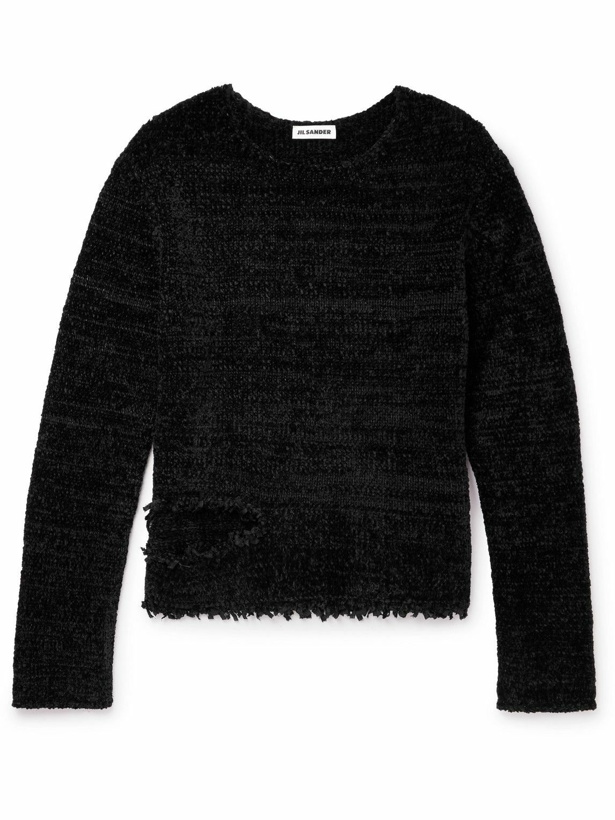Photo: Jil Sander - Frayed Distressed Silk and Cotton-Blend Chenille Sweater - Black