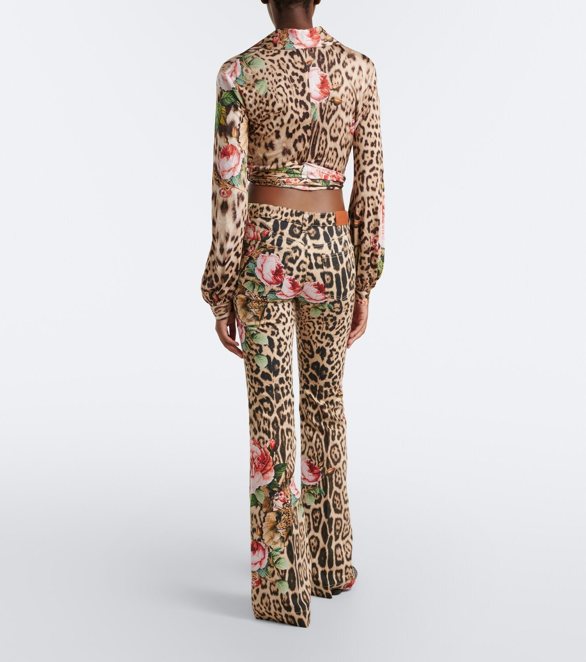 Roberto Cavalli Leopard-print floral flared jeans