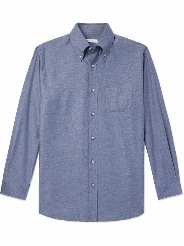 Photo: Loro Piana - Button-Down Collar Cotton and Cashmere-Blend Denim Shirt - Blue