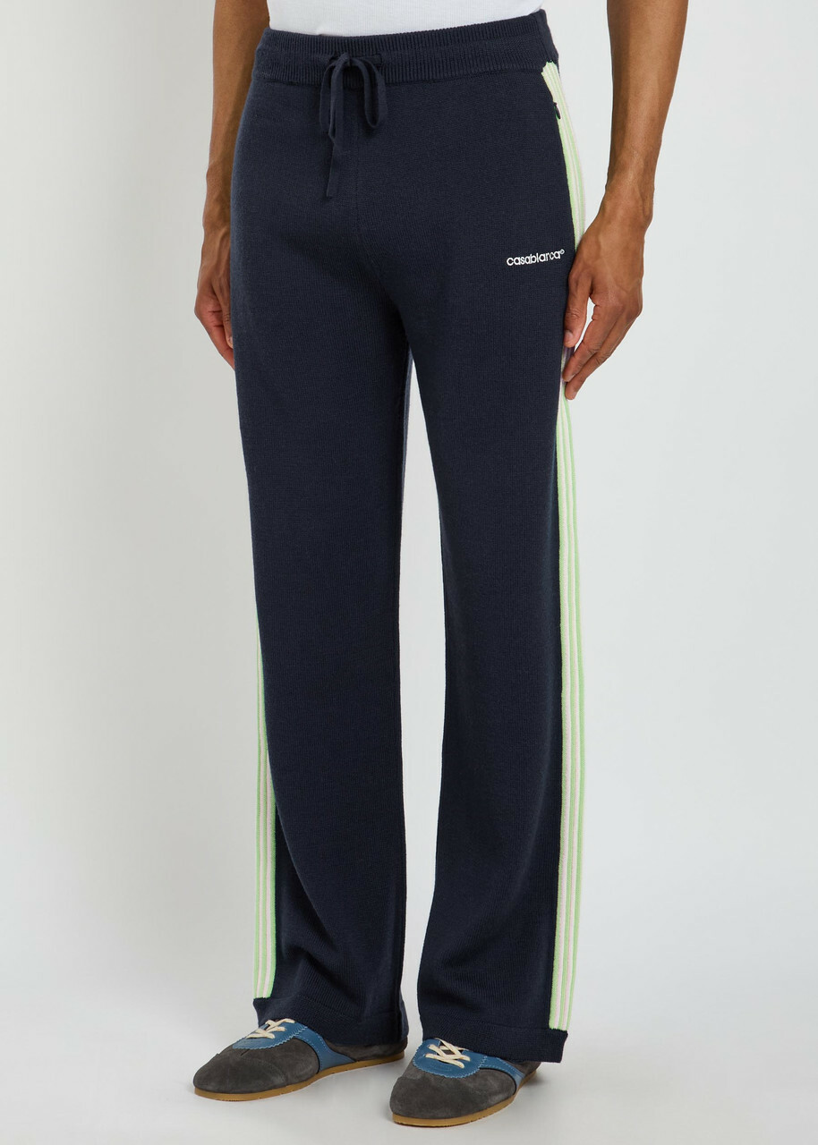 Casablanca Logo-embroidered Merino Wool Track Trousers Navy
