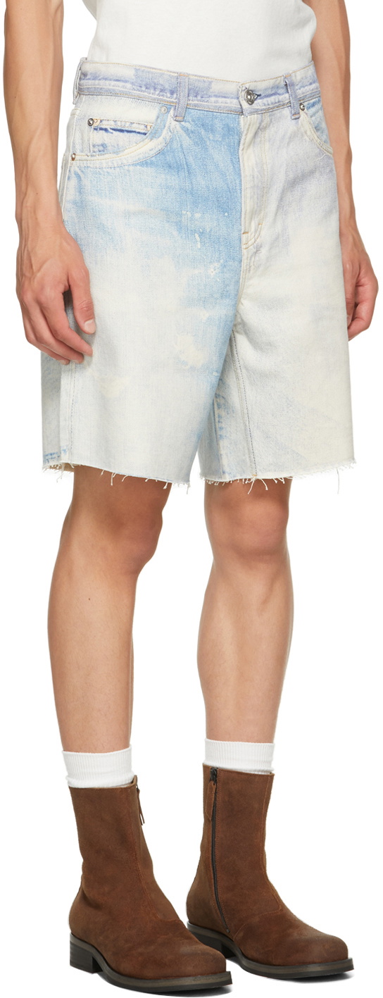 Our Legacy White & Blue Denim Short Cut Shorts Our Legacy