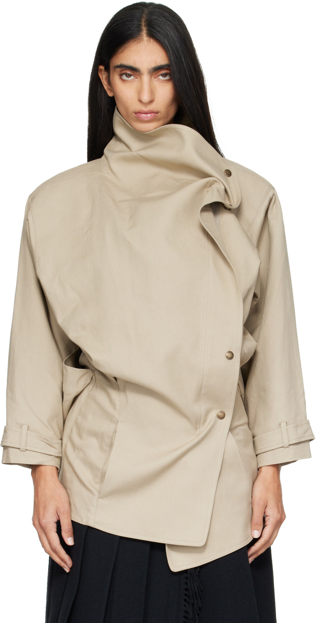 OPEN YY Beige Drop Collar Half Trench Jacket