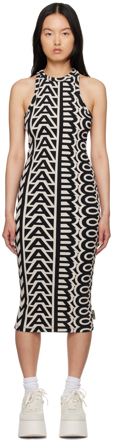 Marc Jacobs Black & Beige 'The Monogram Racer Rib Dress' Midi Dress ...