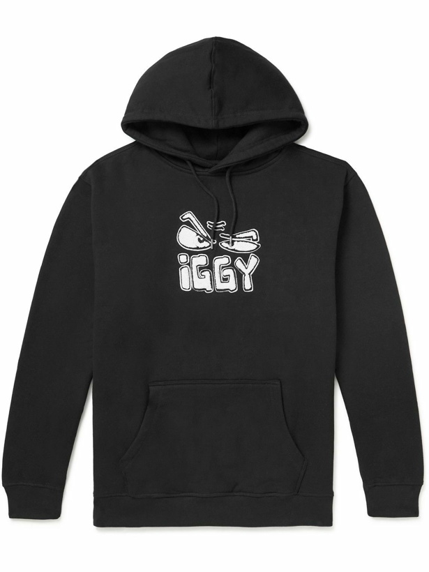 Photo: iggy - Chenille-Trimmed Cotton-Jersey Hoodie - Black