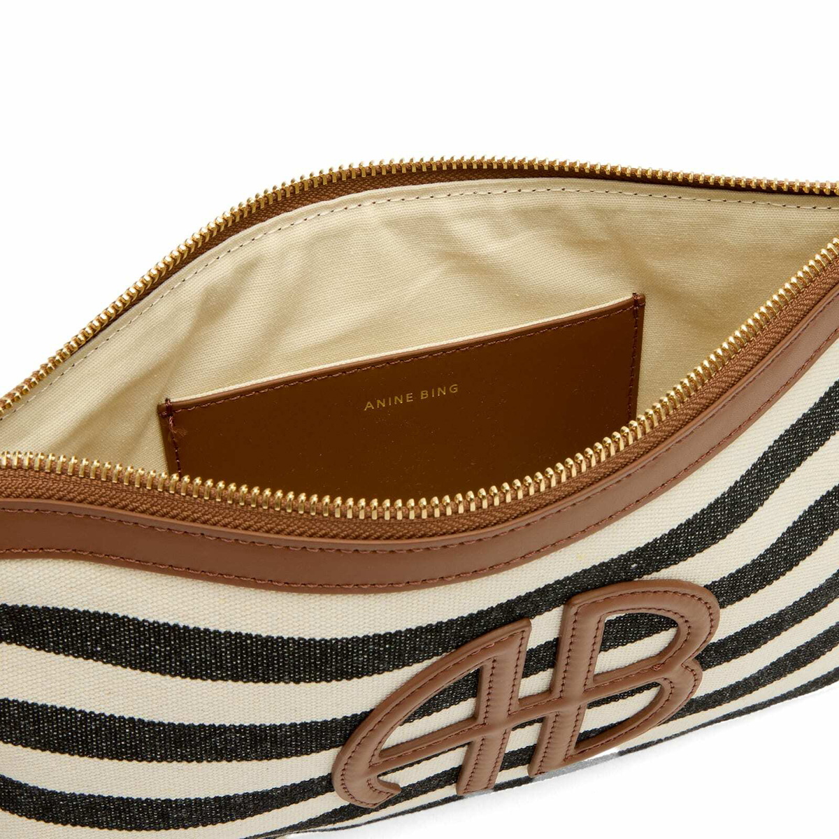 Anine Bing Women's Lili Stripe Pouch in Black/Natural Stripe 