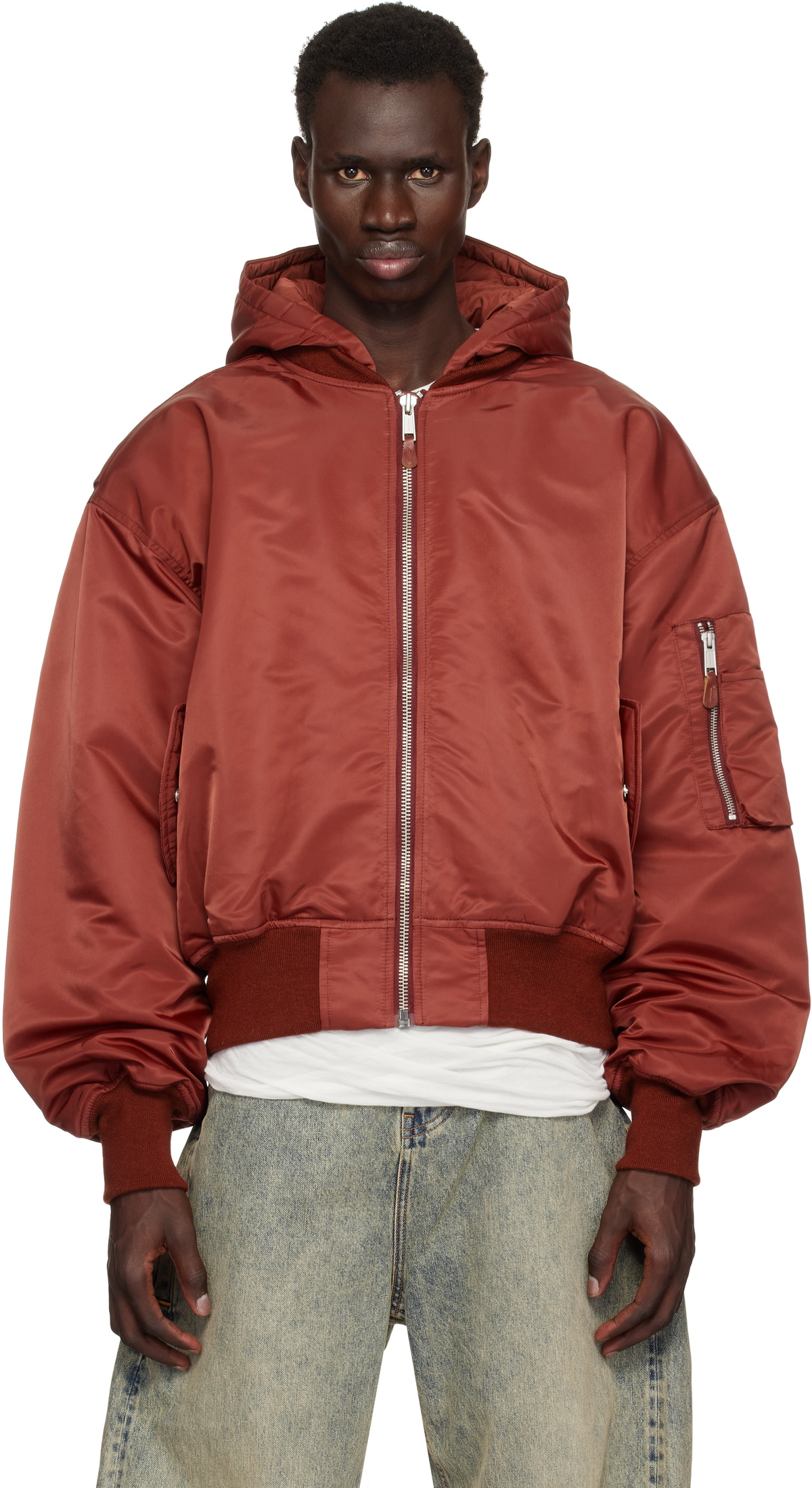 Entire Studios Red Hooded Broad Bomber Jacket Entire Studios